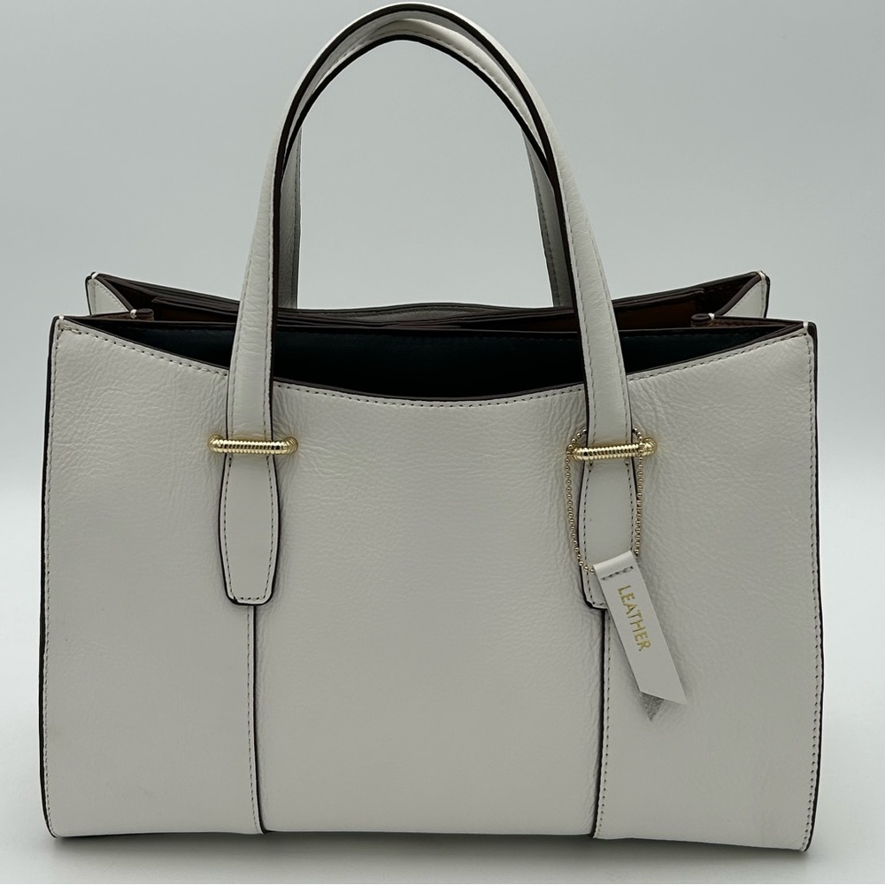 ANTONIO MELANI White Leather Satchel with Gold Accents